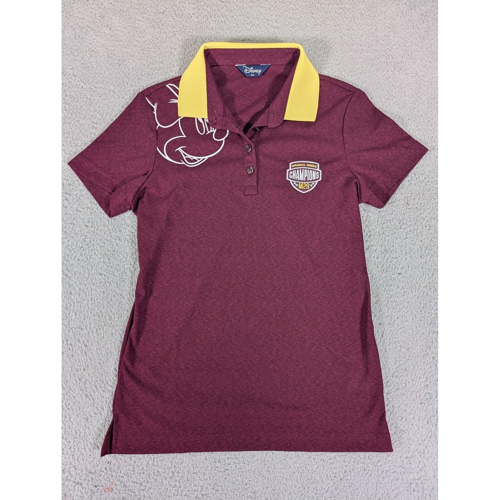 Disney Minnie Mouse Polo Shirt Womens Small‎ Burgundy Embroidered Champions M28